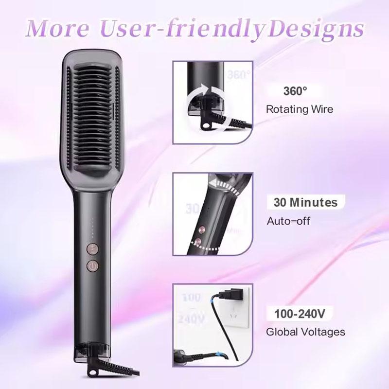 Electric Negative Ion Hair Straightener Brush Fast Heat Styling Flat Iron Straight Curl Hair Straightener Brush Beard Comb