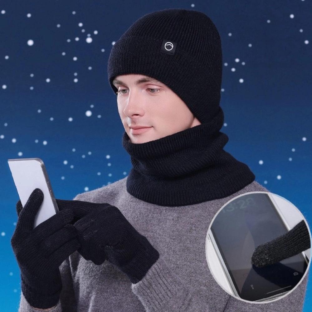 Korean Style Winter Glove Cap Set Warm Cap Solid Beanie Fashion Knitted Hat Gloves Scarf  Outdoor