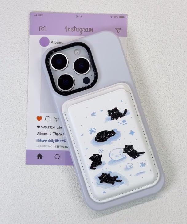 

Compact Black Cat MAGsafe Magnetic Leather Card Holder for Apple Phones Single Card Holder