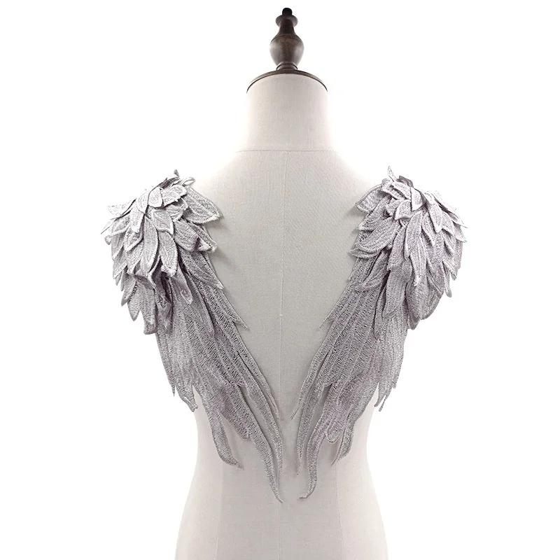 2Pcs/Pair Embroidery Angel Wing Applique Sewing Flower Collar Patch for Wedding Party Gown Bridal Dress Clothes DIY Crafts