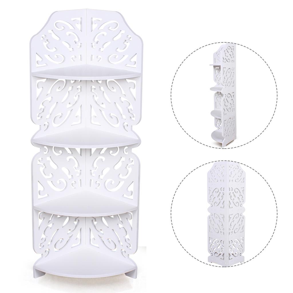 4-Tier Corner Storage Rack – Triangular PVC Shelf Unit for Bathroom, Living Room & Balcony – White