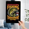 Vintage 1994 Fishing Tournament Tin Sign Wall Art    Rustic Metal Plaque with Leaping Fish Design Bold RedYellowBlack Colo
