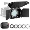 K&F Concept 4x5.65" Mini Matte Box with Side Flags, Carbon Fiber Construction, Includes 67mm, 72mm, 77mm, 82mm, and 95mm Adapter Rings, Holds Two