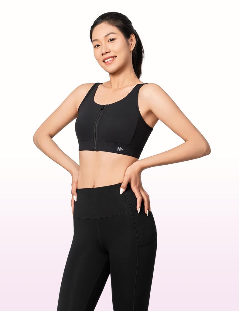 Yvette Sports High Plus Stylish Integrated for Size Black Women's Non-Slip Bra, Open-Front, Support, Sizes, U-Back, Sweat-Wicking, Quick-Drying, Cup,