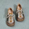 Johnature Genuine Leather Mixed Colors Casual Shoes Versatile Soft Soled Lace-up Flat Women's Shoes