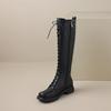 Krazing Pot Cow Split Skin Autumn Winter Shoes Concise Thick Heels Size 41 Thigh High Boots Keep Warm Round Toe Slip On Retro Knee Boots