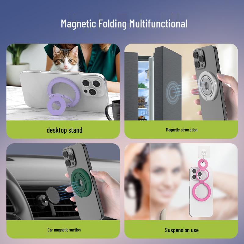 Magnetic Magsafe Phone Holder: Double Ring Stand with Strong Grip for Desktop & Finger Use