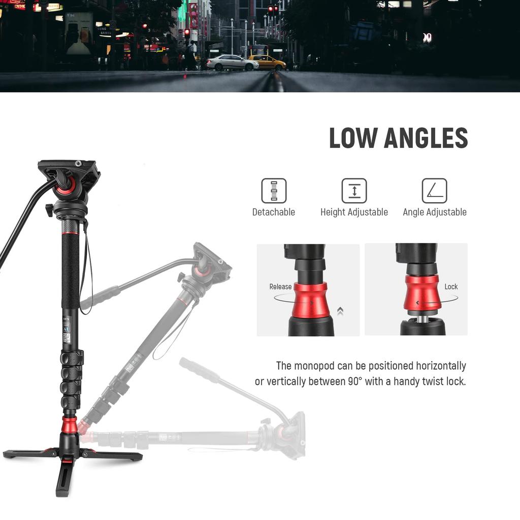 NEEWER Professional Camera Monopod with 179cm Portable Aluminum Travel Monopod with Fluid Head and Detachable Tripod for DSLR Maximum 6kg Feet,
