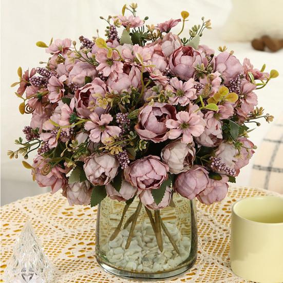 Pivoines Artificielles Fleur Mélange de Fleurs de Pivoine Artificielle Tige de Fleur Fausse Soie Toucher Réel Bouquet pour Arrangements Floraux Table à Manger Fête de Mariage Centre de Table