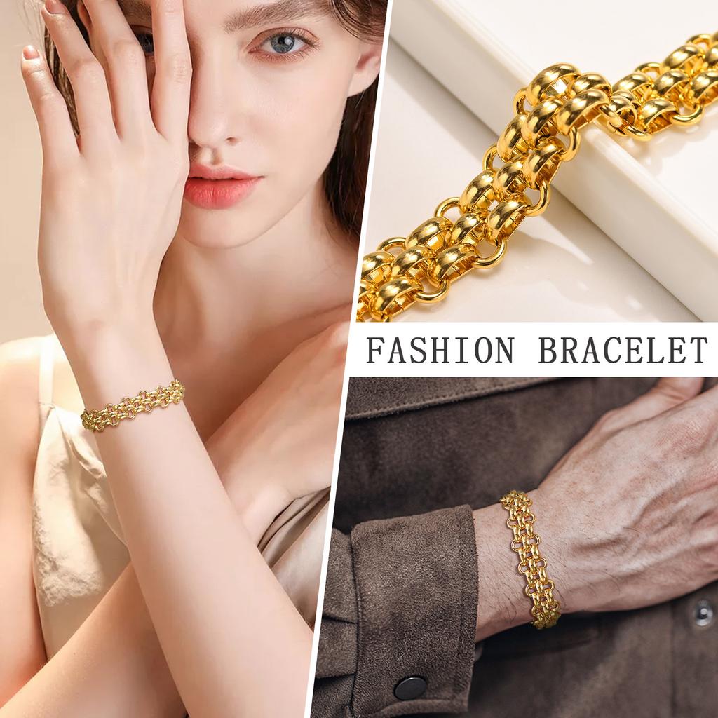 Chic Women Multi-layer Chain Bracelets, PVD Gold Color Stainless Steel Links Wristband Jewelry, Trendy Length Adjustable