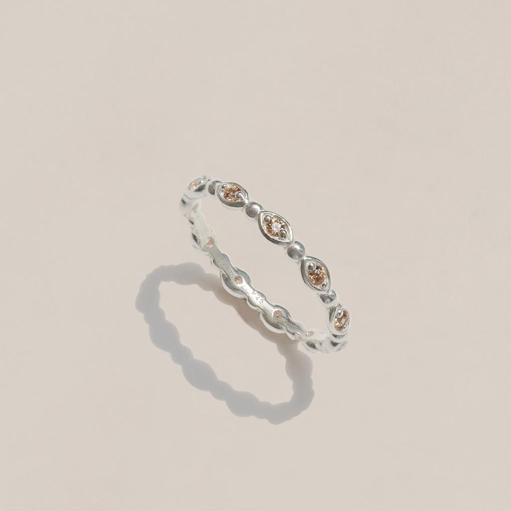 47Bag 925 Silver Champagne Cubic Layered Thin Rings Jenna
