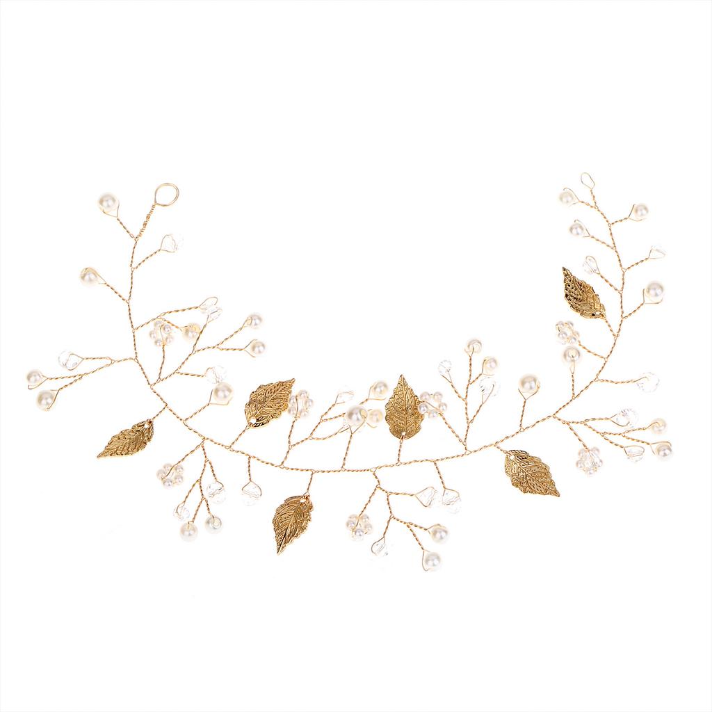 Bridal Sparkle Headband Head Chain Luxurious White Pearls Leaf Gown Headdress for Banquet Wedding Masquerade