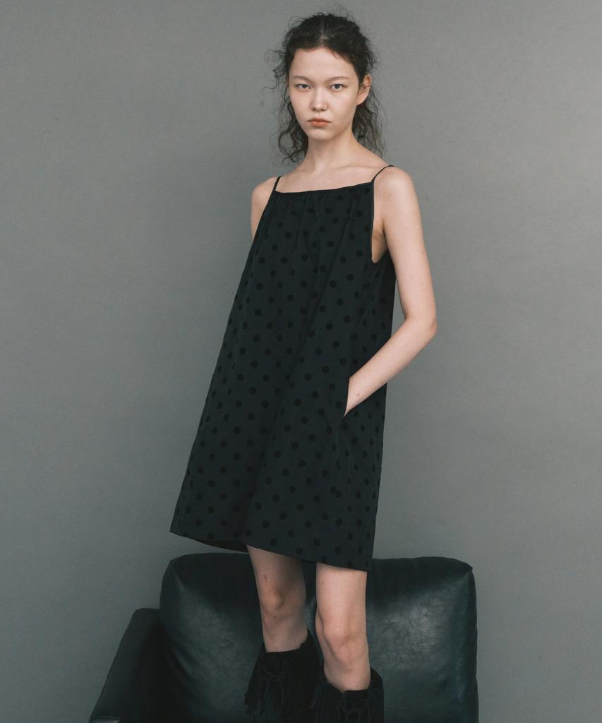 Mais Flocking Dot Mini Dress / Black