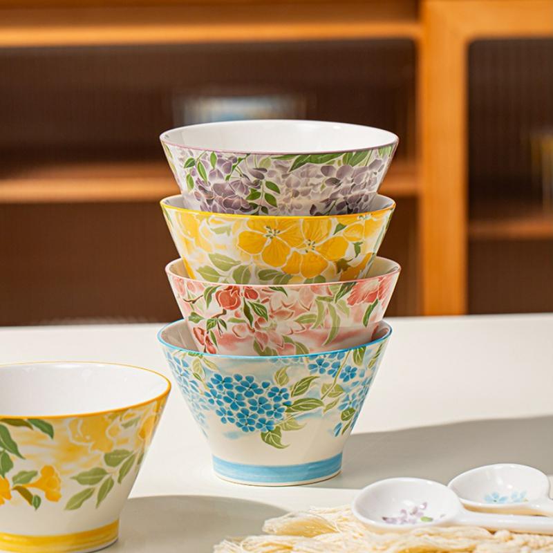 Janpanese Style Creative Ceramic Rice Bowl Colored Noodle Soup Salad Bowl Fruit Yogurt Salad Bowl Household Kitchen Tableware
