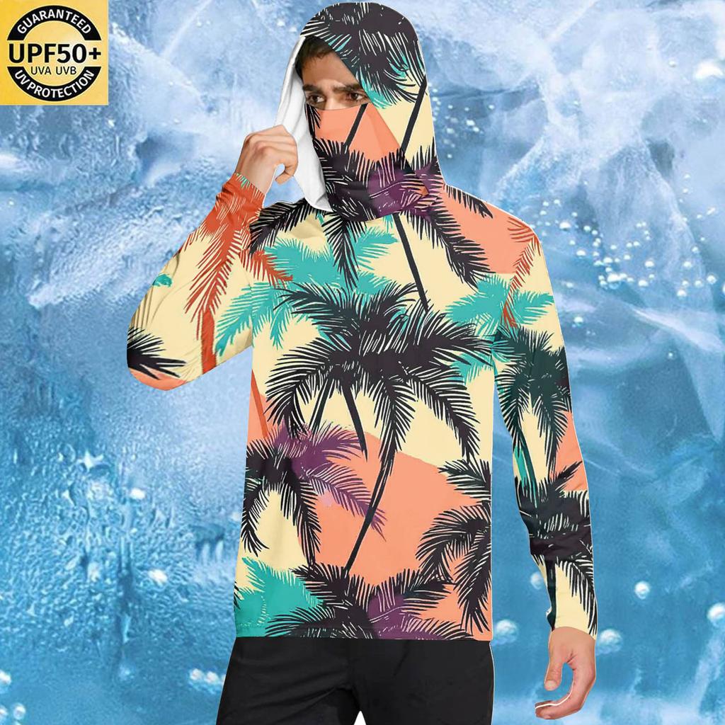 Long Sleeve Hooded Sweatshirt with Tropical Tree and Print Relaxed Fit Pullover for Men and Women Unisex Casual Wear