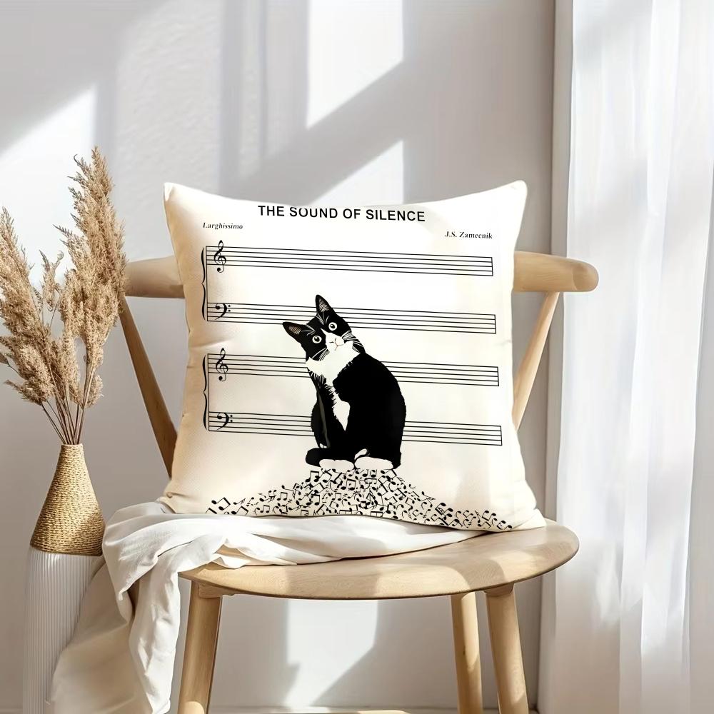 Music And Cat Cushion Cover Soft Plush Throw Pillow Cover | Double-Sided Decorative Cushion Case | Sofa Bedroom Home Decor