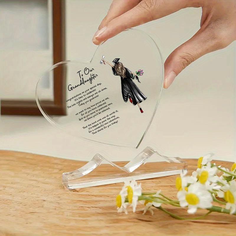 1pc, Heart-Shaped Acrylic Plaque Gift for Granddaughter, Graduation Present for Friend, High School Graduation Gift, Commemorative Acrylic