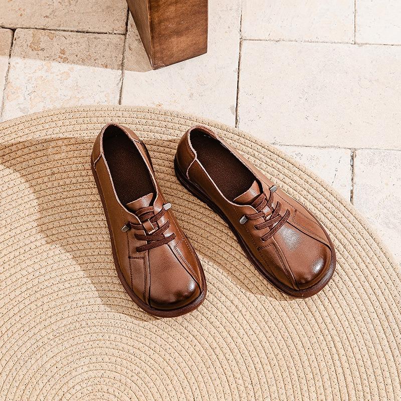 

Spring and Autumn new mother shoes flat heel wide head single shoes women s non-slip sole retro deep mouth thick sole medium and old women s shoes 41 темно-коричневого