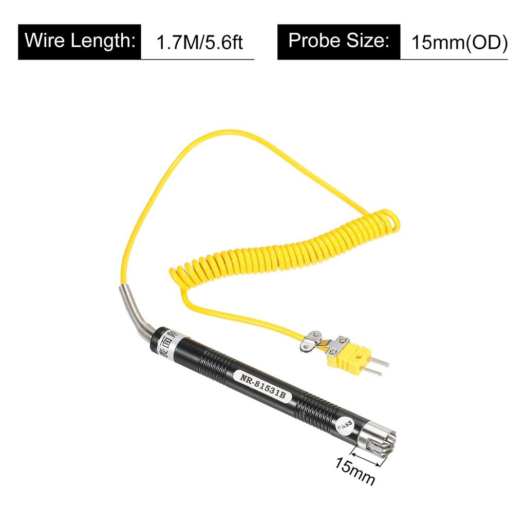 uxcell K-Type Surface Thermocouple Temperature Probe Sensor, Stainless Steel, -58-932°F (-50-500°C), 1.7 M, 15x15 mm