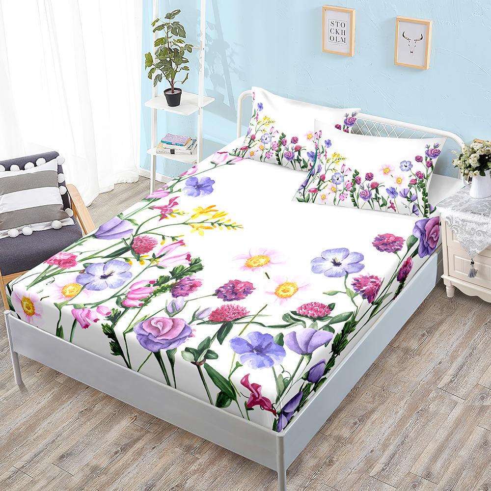 Three-Piece Mattress, Mattress Cover, Flower Floral Pastoral Mattress Protective Cover