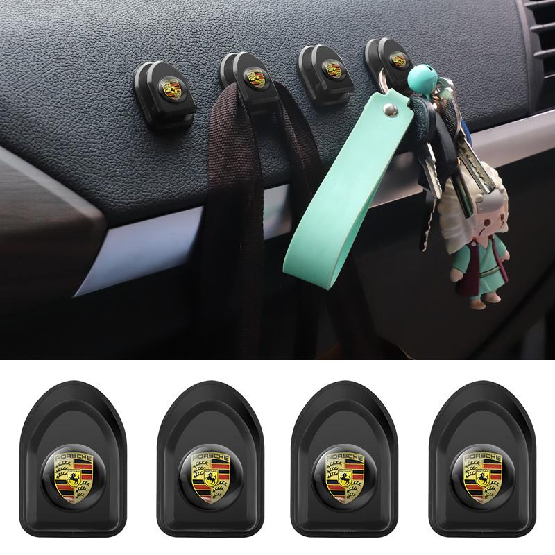 New 2pcs Car Styling Self Adhesive Mini Storage Hooks Accessories For Porsche GTS Cayenne Cayman Panamera Macan 911 718 928 90