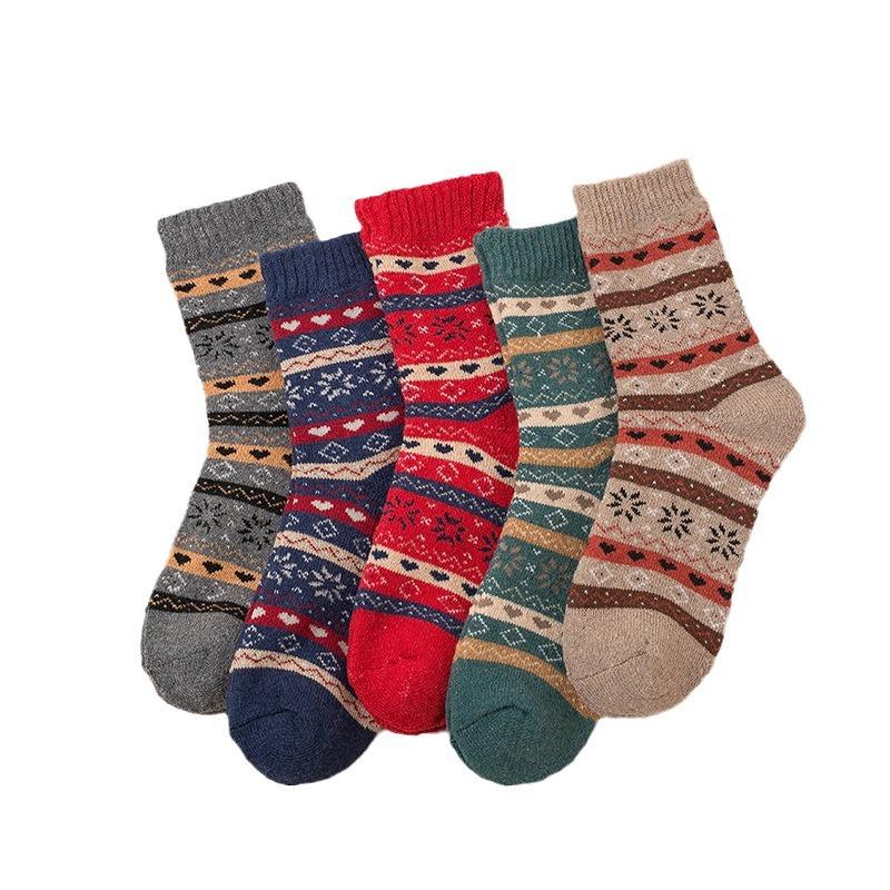 5 Pairs of Female Autumn and Winter Thick Ethnic Style Thick Line Rabbit Wool Stockings