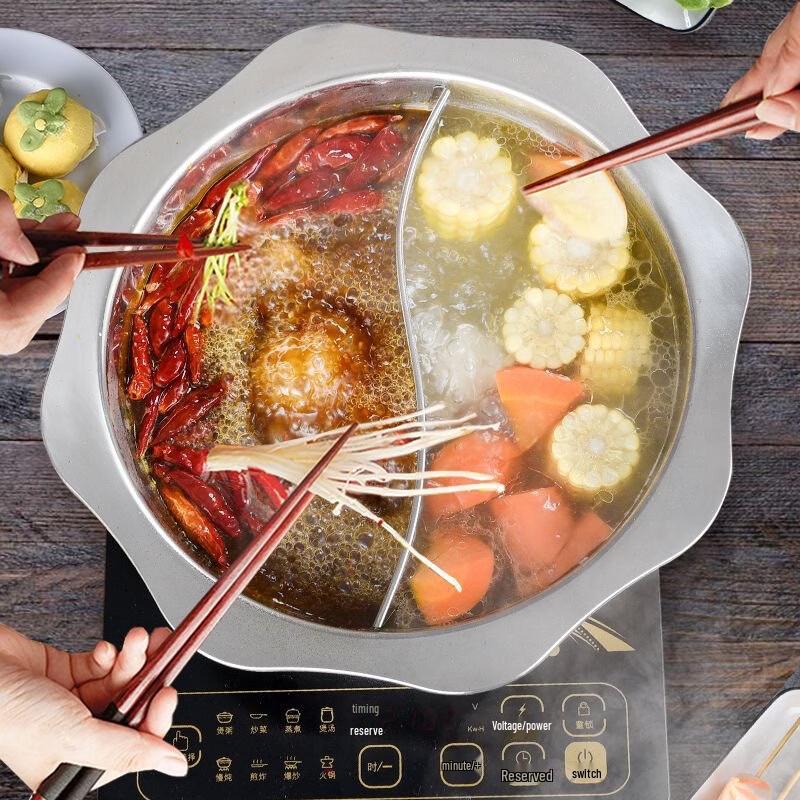 ZISIZ 30CM Octagonal Stainless Steel Dual-Flavor Hot Pot