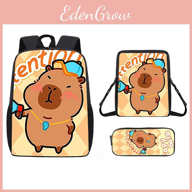 Cartoon Capybara Pattern Backpack Shoulder Bag Pencil Case Three Piece Set
