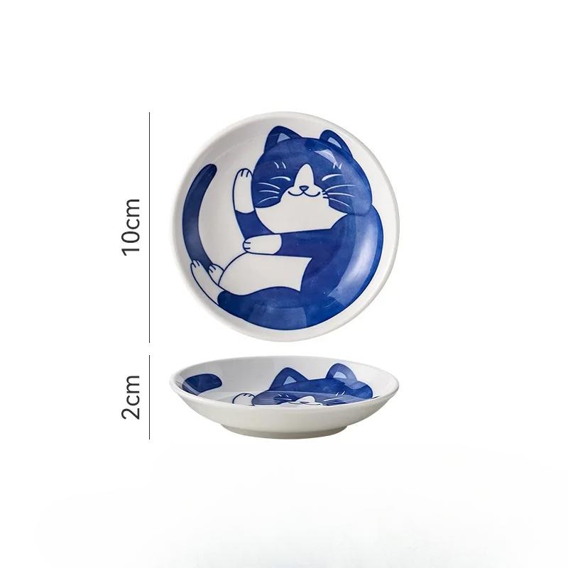 Japanischen Stil Keramik Dessert Sauce Teller Geschirr Kreative Niedlichen Cartoon Glückliche Katze Muster Wasser Tropfen Form Obst Sushi Platten