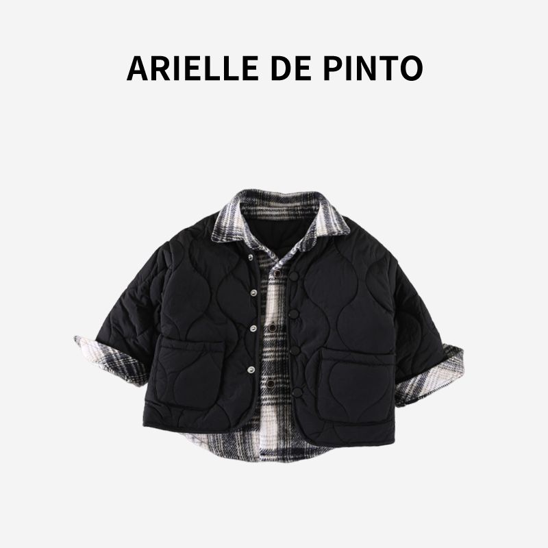 French Arielle De Pinto Children s Cotton Jacket Winter Boys  Faux Two-Piece Quilted Lightweight Cotton Coat Black 150