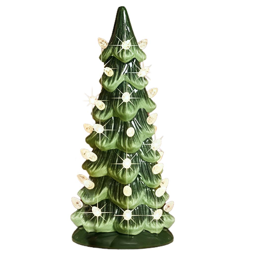 Christmas Tree Ornament with LED Lights Colorful LED Mini Christmas Tree Hand-Painted Resin Christmas Tree for Home Decoration