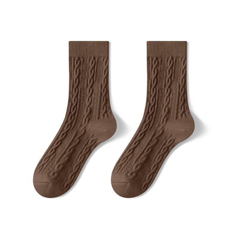 

Zhuji Women s Thick Wool Socks - Cable Knit, Sweat-Absorbent, Odor-Resistant, Maternity Friendly for Autumn/Winter One Size темный кофе