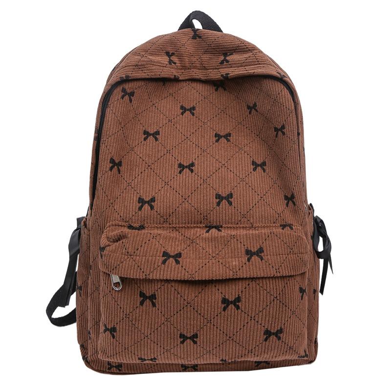Corduroy Bow Backpack for Female College Students, Versatile Backpack for High School and Middle School Fashion Cute and Large