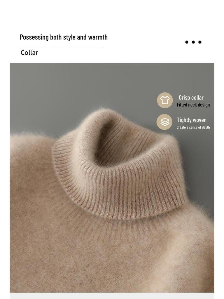 Men's High-Neck 100% Wool Thickened Cashmere Sweater – Autumn/Winter Long-Sleeved Loose Knit Base Layer