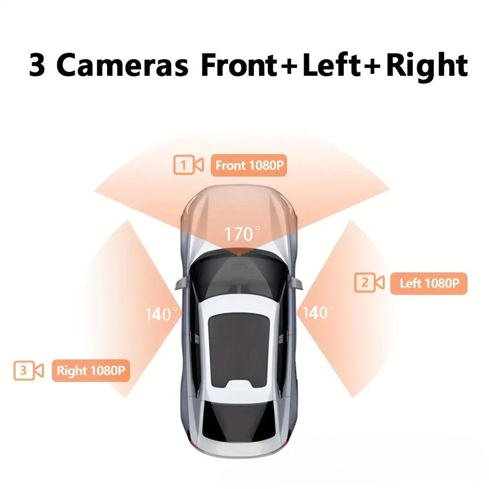 New 3 Channel Dash Cam Video Recorder Three Lens Front Back Left Car Camera with Rear View DVR 1080P Monitor Black Box Car Accessories