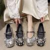 Fashion Womens Flat Shoes Mage Fairy Style Silver Sequin Mary Jane Basic Spring Autumn Niche Rhinestones Skirt Party 2024 New Designer