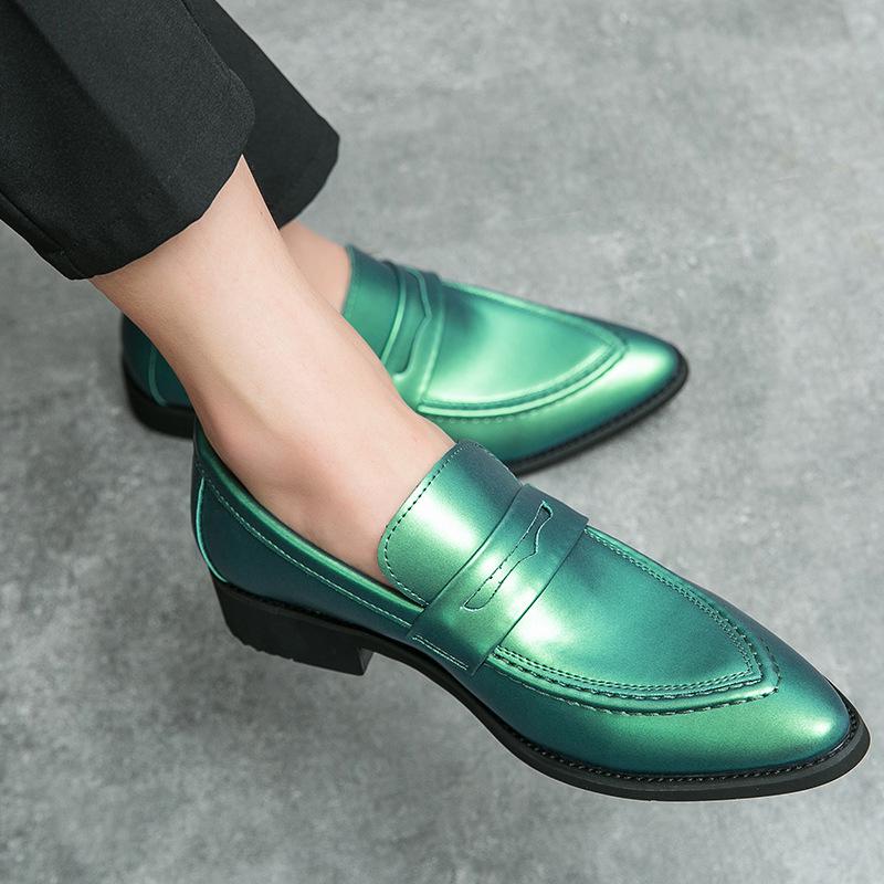 Men's Pointed Toe Leather Loafers - British Korean Style, Casual Slip-ons, Patent Leather Formal Shoes