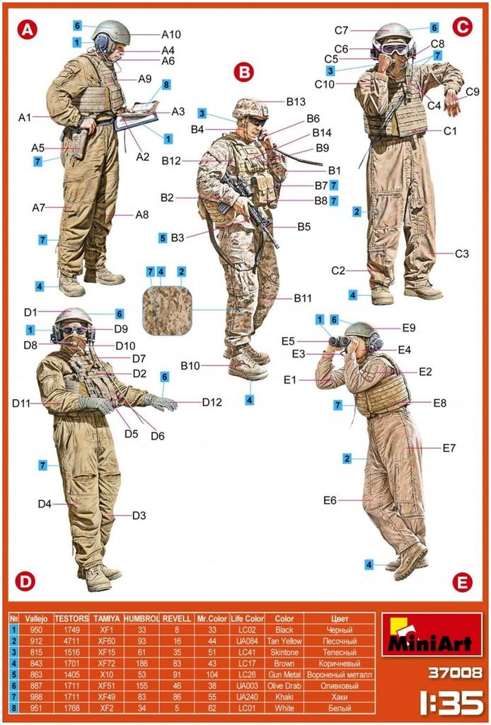 MiniArt Scale US Navy Marine Tank Crew Plastic Model Kit MA37008 1/35 (5-Piece Set)