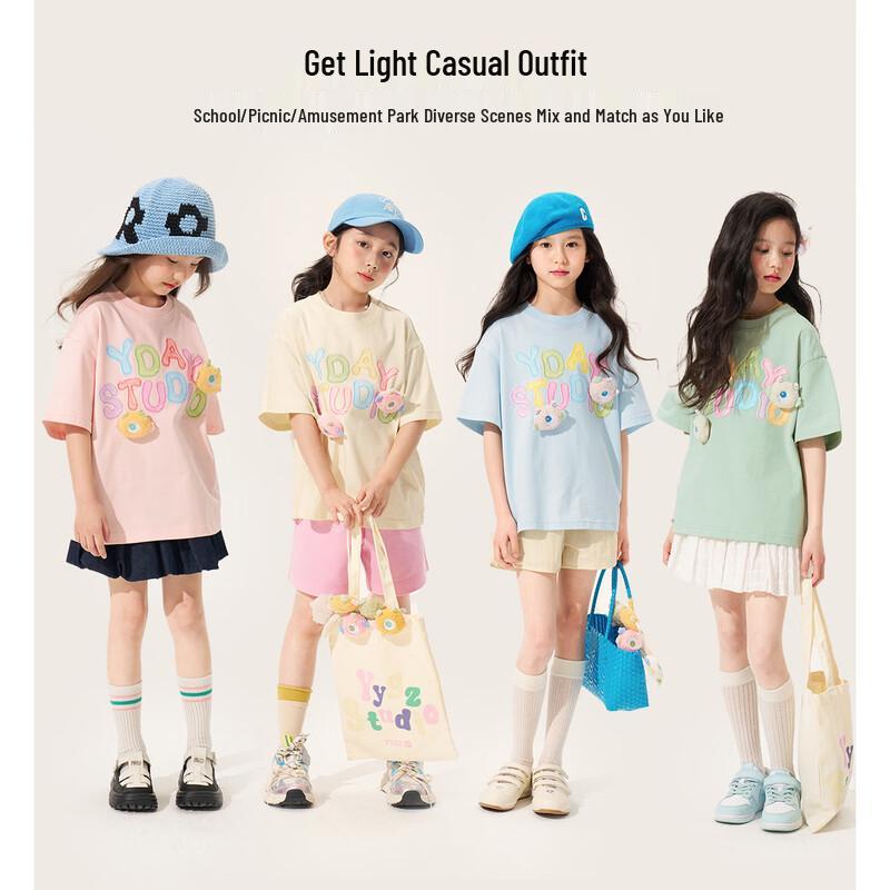 Girl's 100% Cotton Short Sleeve Jelly Letter Print T-Shirt