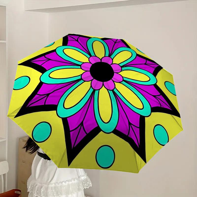1pc Floral Mandala Design Automatic Umbrella Durable Iron Frame & Plastic Handle, Gift for Family & Friends, Sturdy Construction yy250905178