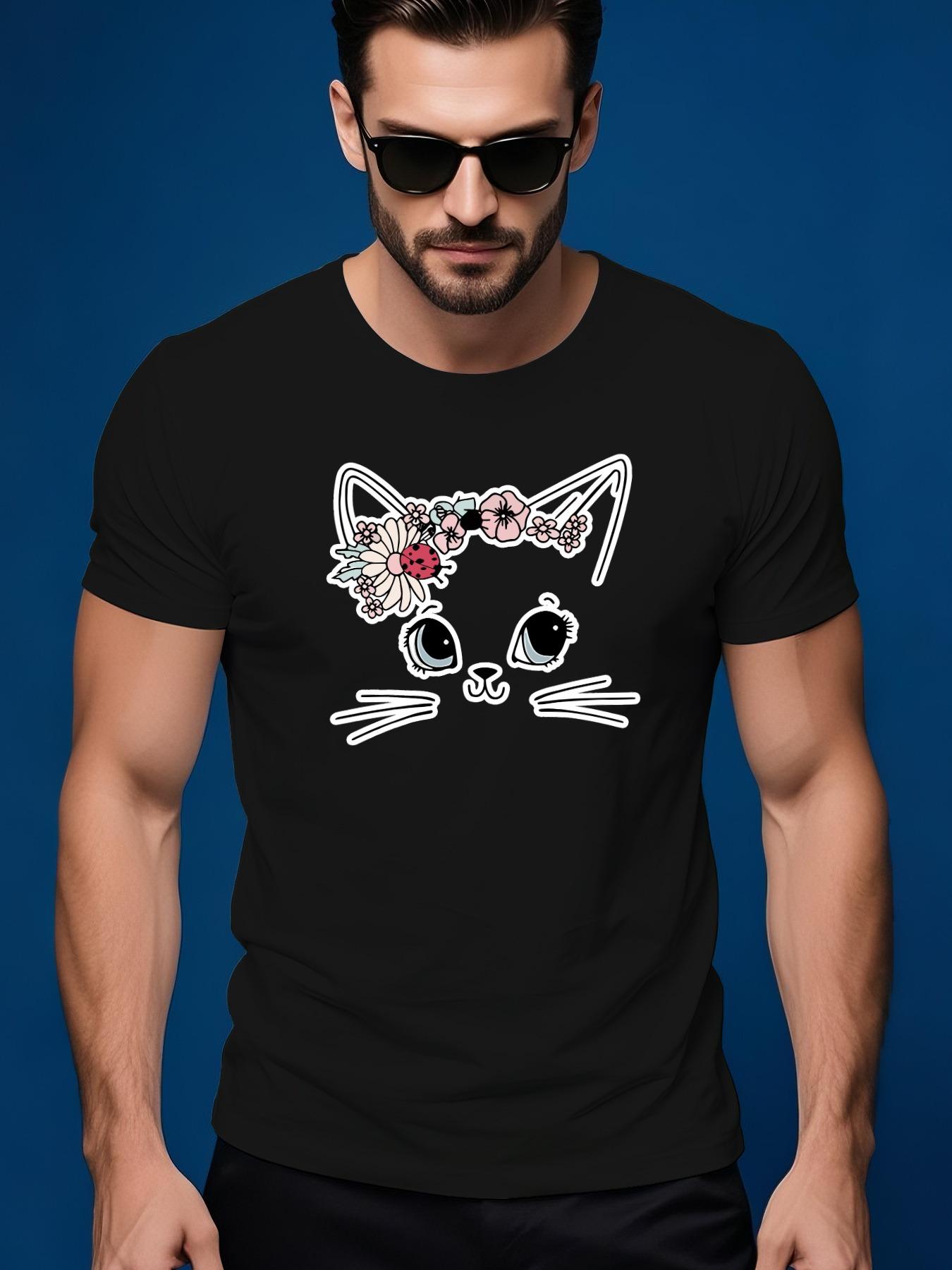 Summer Tshirt with Chic Cat Floral Design - Soft Cotton XL