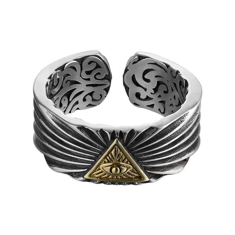 Retro Eye of Providence Ring For Men Golden Color Punk Gothic Adjustable Ring Rock Handmade Unisex Zircon Accessories Man Gift