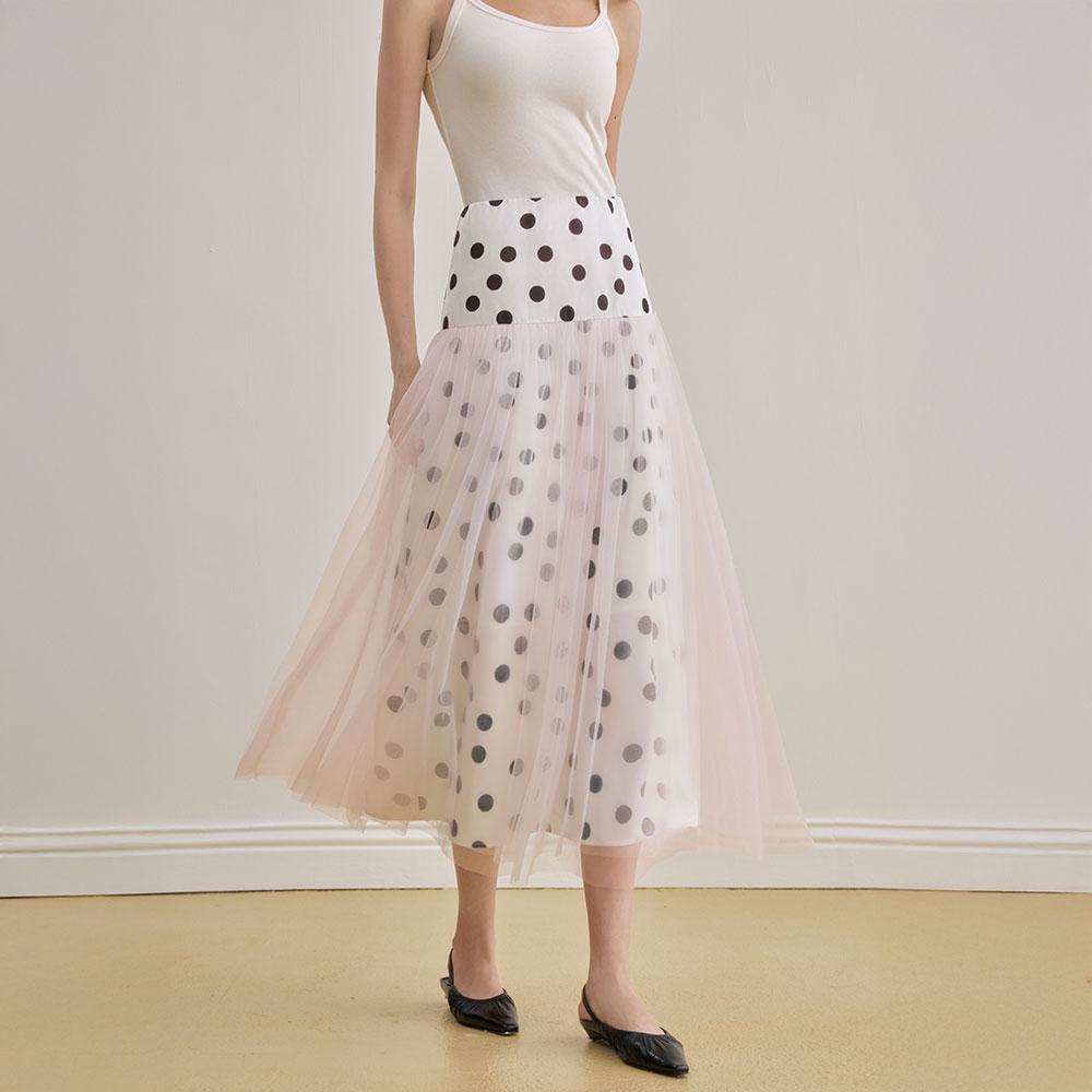 Waiwaiaiem Yy_Mesh Loose Polka Dot Skirt