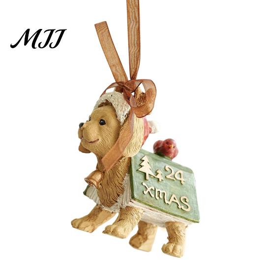 Seasonal Branch Decorations Christmas Resin Animal Ornament, Vintage Hanging Decor with Ribbon, Cute Bow Tree Ornaments Dog Santa Bear Patterns