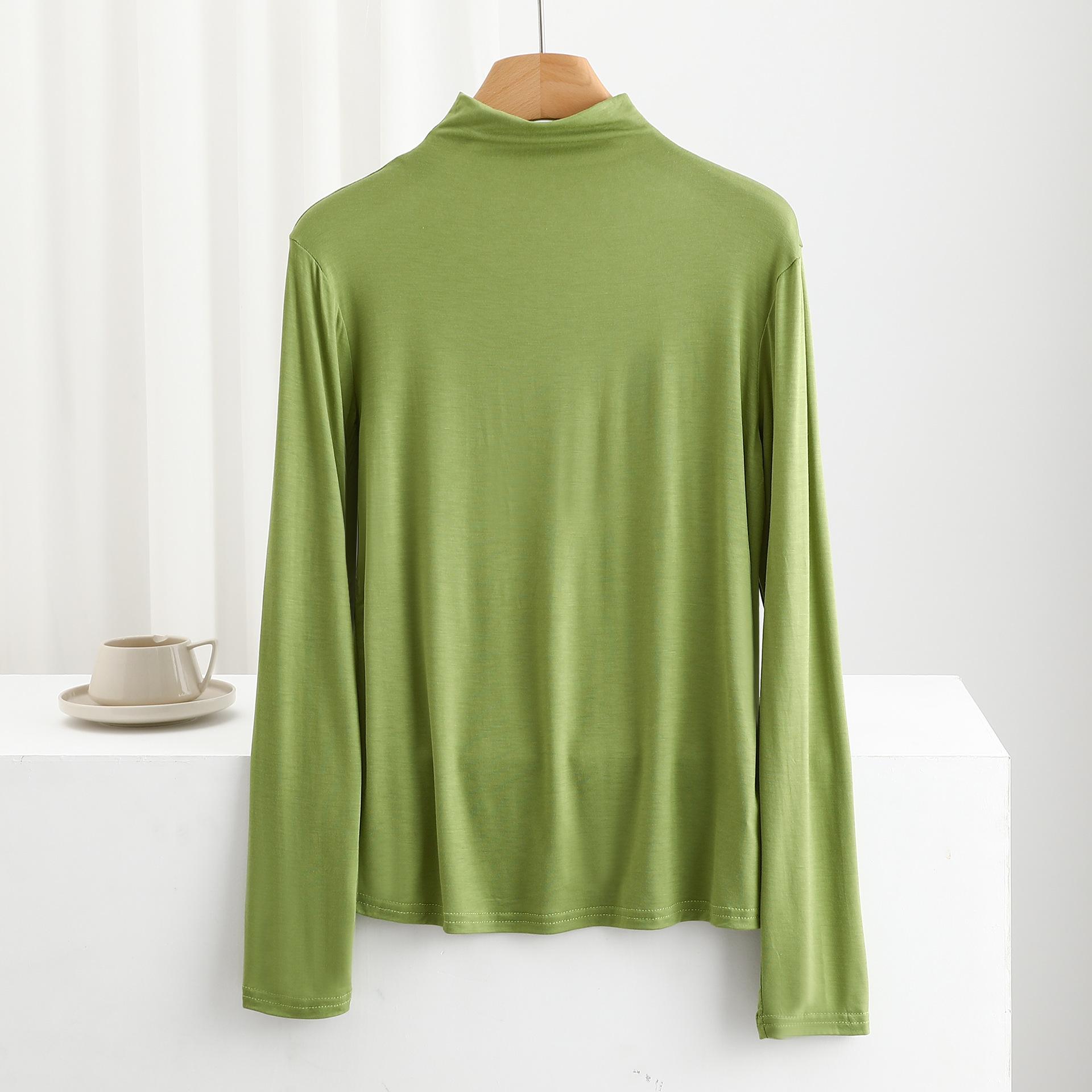 

Женская осенне-зимняя футболка с высоким воротником, рубашка с длинными рукавами, повседневные футболки, однотонные тонкие базовые футболки, майка 2XL авокадо