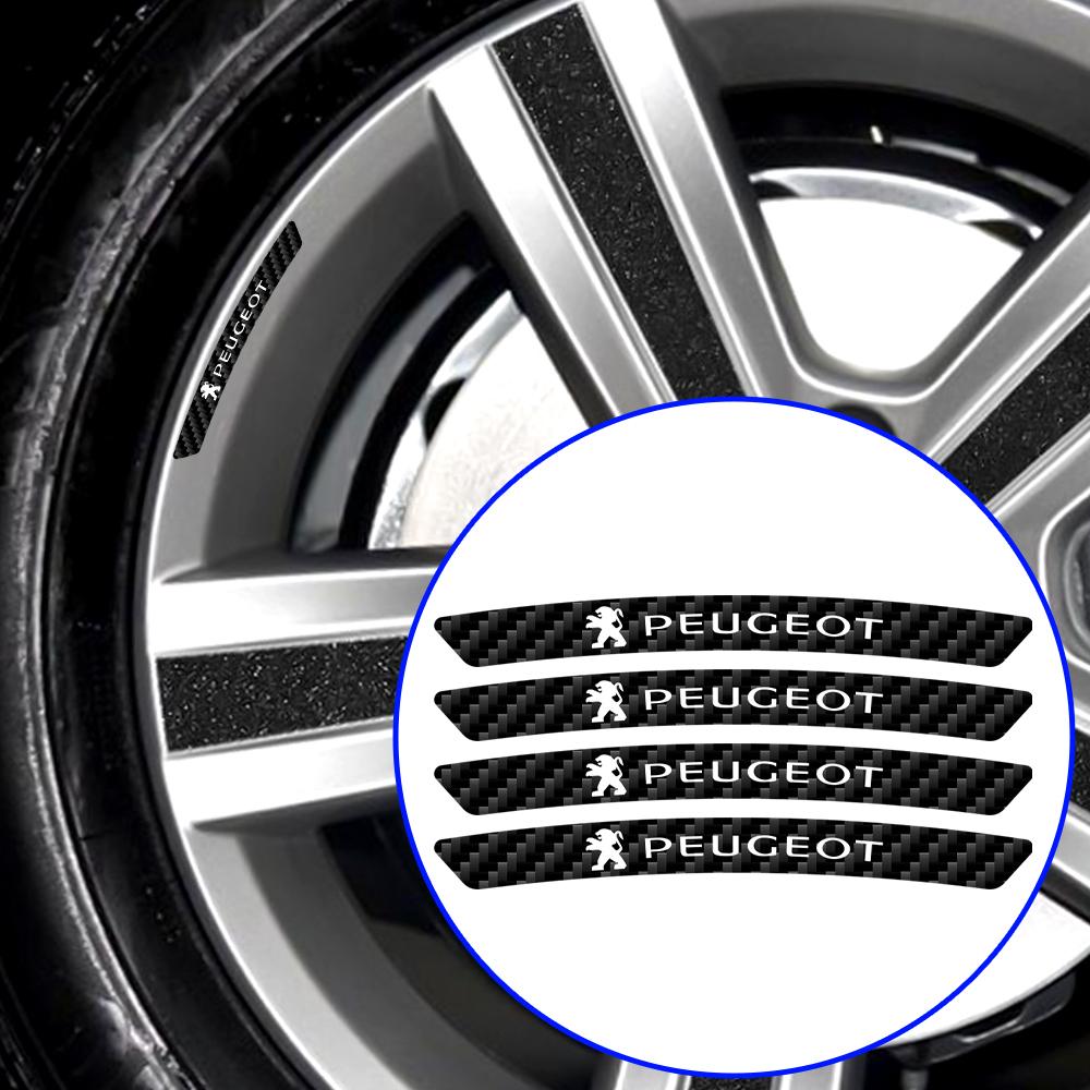 4PCS Carbon Fiber Car Wheel Hub Stickers For Peugeot 308 406 508 3008 5008 1008 607 2008 107 4008 408 106 108 609 Auto AccessoryV