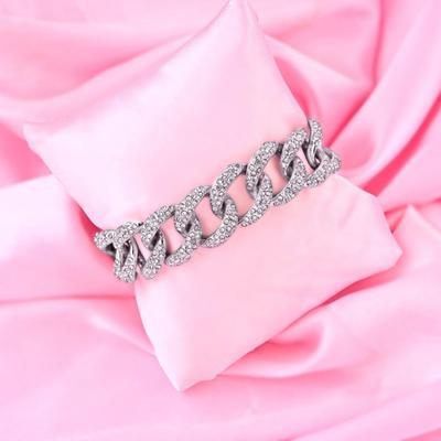 Stylish Cuban Bracelet with Rhodium Plated and Crystals for Women