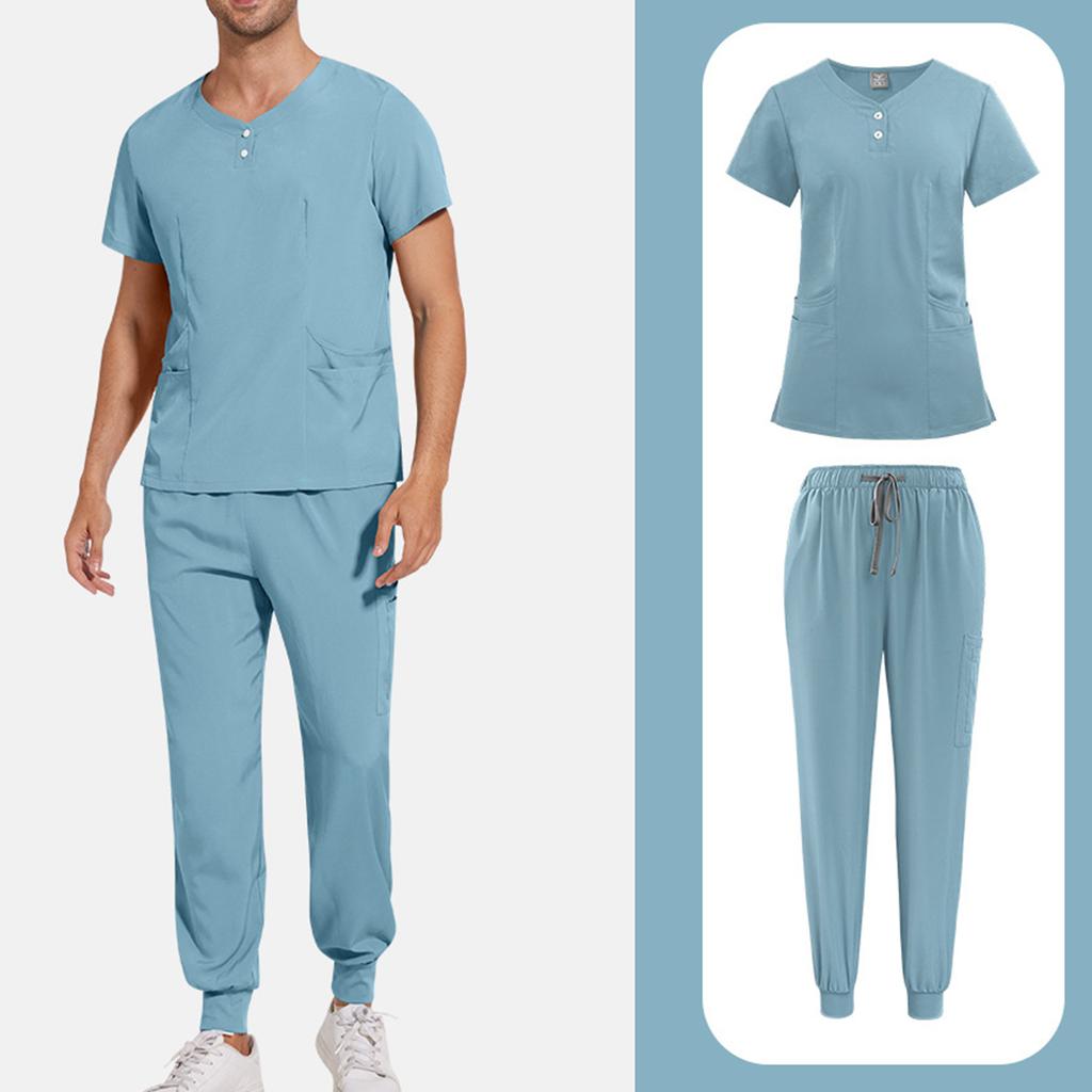 Mens' Comfortable And Casual Solid Color Short Sleeved Pants Protective Suit Set