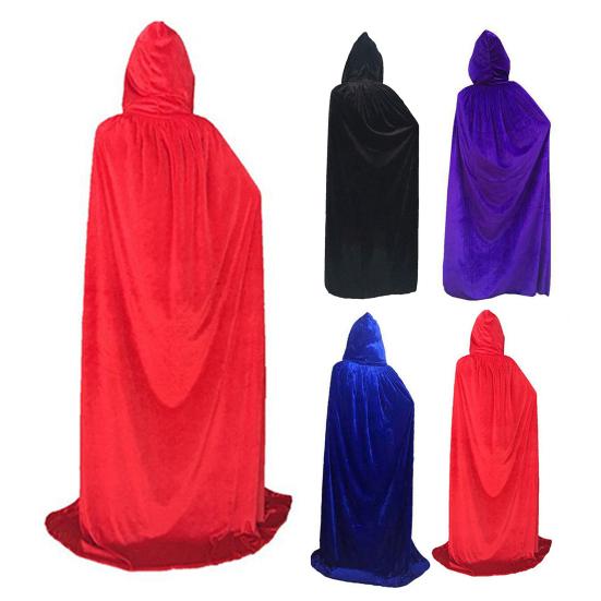 Kapüşonlu Kalın Unisex Pelerin Ceket Ekstra Uzun Bağcıklı Cadılar Bayramı Pelerini Orta Çağ Kostümü