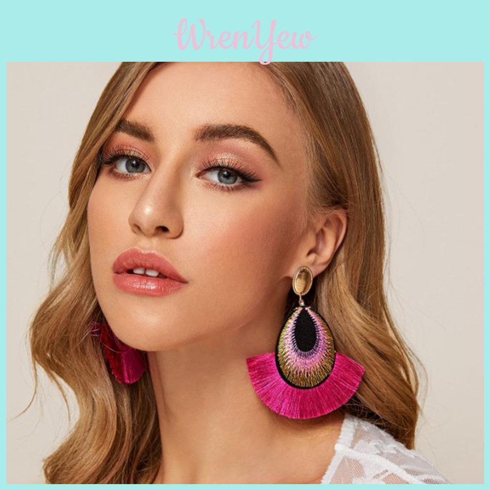 Euro Style Feather Earrings With Embroidery For Women Gift Party Accessories